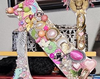 Letter N Vintage Jewelry Embellished Freestanding Decorative Initial 3D Personalized Gift Decor