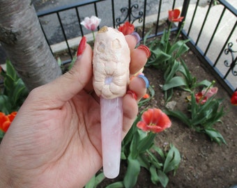 Rose quartz love crystal polymer clay wand