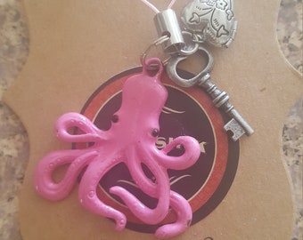 Pink octopus cell phone charm