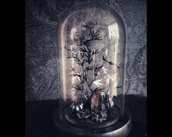 Glassdome Diorama “CEMETERY WALK" tombstones cobweb pumpkin bats Halloween Gothic Home Decor