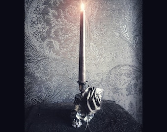 Candle holder "LUX IN TENEBRIS - skull" black rose Halloween Gothic Home Decor