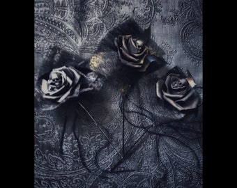 Decoration rose "SKULL ROSE" made to order black silver gold Gothic