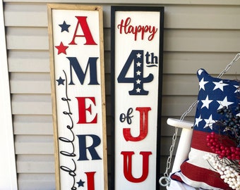 Patriotic Porch Sign | Flag Porch Sign | Double Sided Sign | 4th Of July Sign | Patriotic Porch Leaner | Summer Porch Sign | America Sign