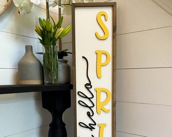 Oh Hello Spring Sign | Double Sided Sign | Easter Wood Sign | Spring Porch Decor | Spring Porch Leaner | Spring Sign | Spring Decorations