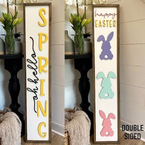 Oh Hello Spring Sign | Double Sided Sign | Easter Wood Sign | Spring Porch Decor | Spring Porch Leaner | Spring Sign | Welcome Spring Sign