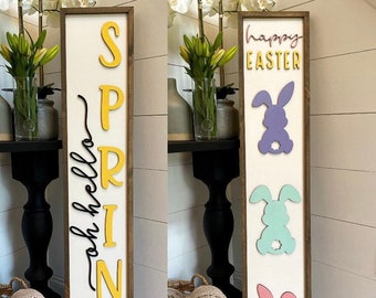 Oh Hello Spring Sign | Double Sided Sign | Easter Wood Sign | Spring Porch Decor | Spring Porch Leaner | Spring Sign | Welcome Spring Sign