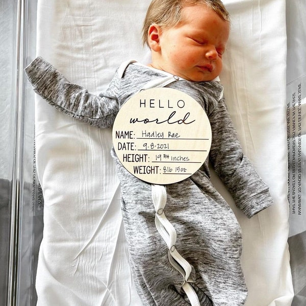 Hello World | Birth Announcement | I’m New Here | New Baby Sign | Custom Wood Sign | Birth Stats Sign | Baby Photo Prop | New Mom Gift