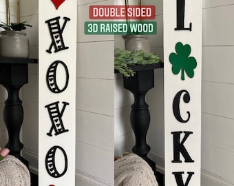 Reversible Valentine's Day/St. Patrick's Day Porch Sign: 3D Wood Decor