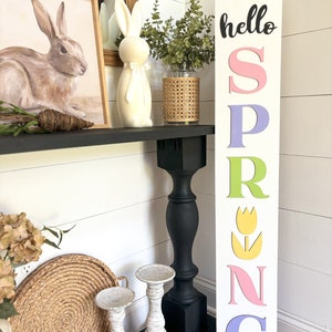 Hello Spring Wood Sign: Pastel Easter Porch Decor