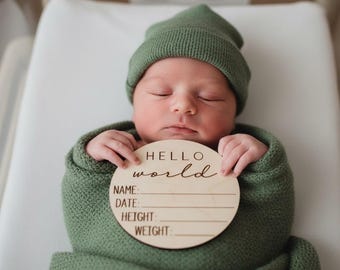 Hello World Wood Sign: Baby Birth Announcement Photo Prop
