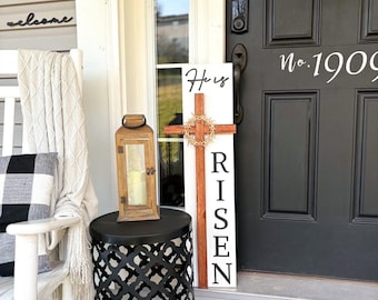 He Is Risen Sign | Cross Sign | Easter Wood Sign | Spring Porch Decor | Spring Porch Leaner | Welcome Spring Sign | Religious Wood Sign