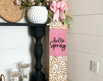 Hello Spring Wood Sign: Light Pink Welcome Sign