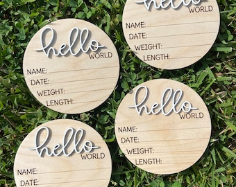 Hello World | Birth Announcement | I’m New Here | New Baby Sign | Custom Wood Sign | Birth Stats Sign | Baby Photo Prop | New Mom Gift