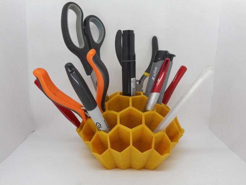 Honeycomb Pattern Pen Holder Desk Organizer Home Office Work Gift for Beekeepers image 1