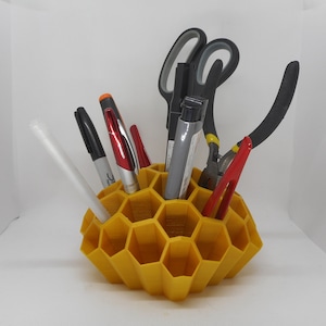 Honeycomb Pattern Pen Holder Desk Organizer Home Office Work Gift for Beekeepers image 2