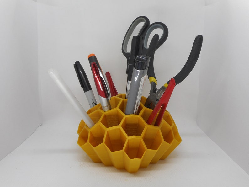 Honeycomb Pattern Pen Holder Desk Organizer Home Office Work Gift for Beekeepers image 2