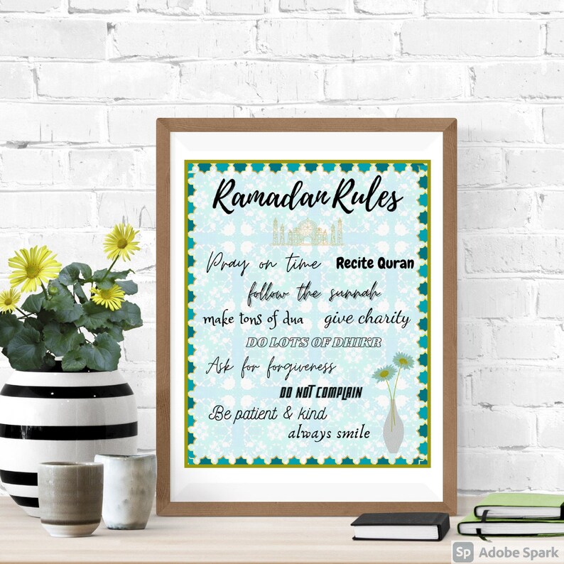 DIGITAL DOWNLOAD Ramadan Decorations, Islamic Art Printable, Ramadan Rules, Opening/Closing Fast Dua with Translation, Suhoor Iftar Time image 2