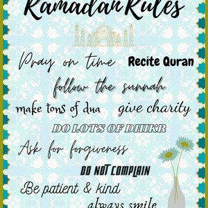 DIGITAL DOWNLOAD Ramadan Decorations, Islamic Art Printable, Ramadan Rules, Opening/Closing Fast Dua with Translation, Suhoor Iftar Time image 3