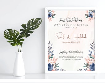 Hochzeit Geschenkrahmen, Nikah Geschenk, Personalisierter Hochzeitsrahmen, Personalisierter Namensrahmen, Islamisches Hochzeitsgeschenk, Nikah Geschenk