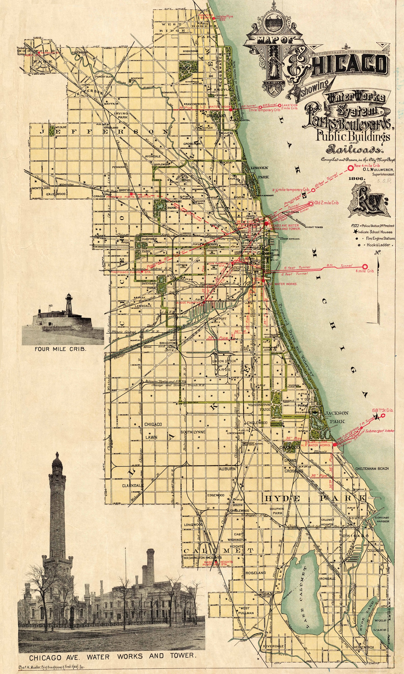 Chicago vintage kaart print download Chicago kaart vintage  Etsy