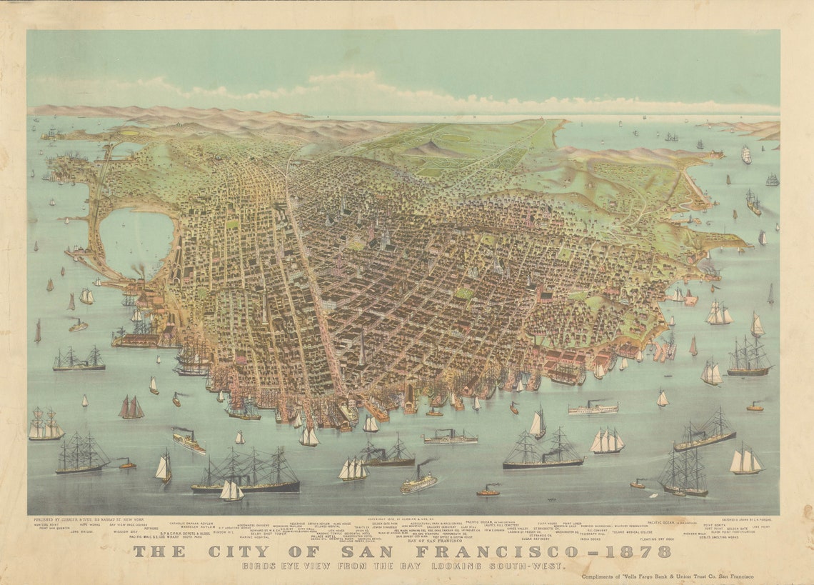 San Francisco vintage map San Francisco vintage travel Etsy