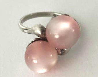 Vintage Pink Moonglow Sterling Bypass Ring