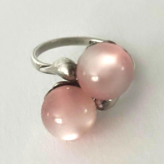 Vintage Pink Moonglow Sterling Bypass Ring