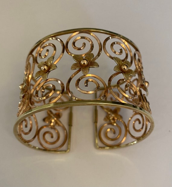 Rose Gold Scroll Wide Cuff Bracelet Krementz - image 5