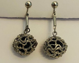 Mod 60s Brutalist Black and Silver Drop Earrings