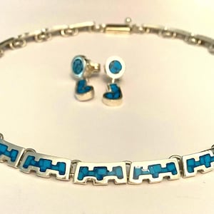 Vintage Taxco Turquoise Necklace and Earrings Set