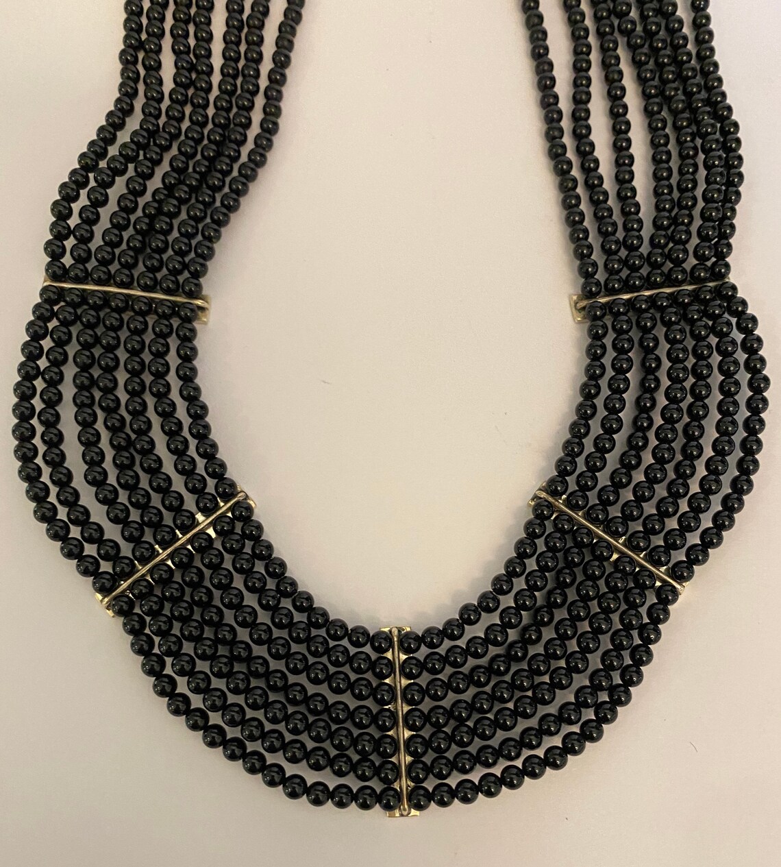 Striking 7 Strand Black Onyx Bead Necklace with Marcasite | Etsy