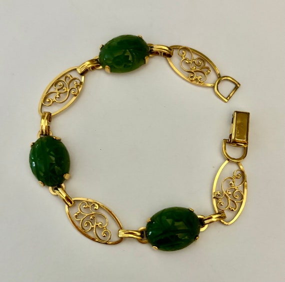 Vintage VanDell Jade Scarab Bracelet - image 1