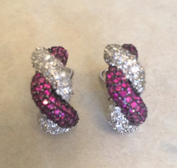 Faux Ruby Diamond Twist Earrings - image 2