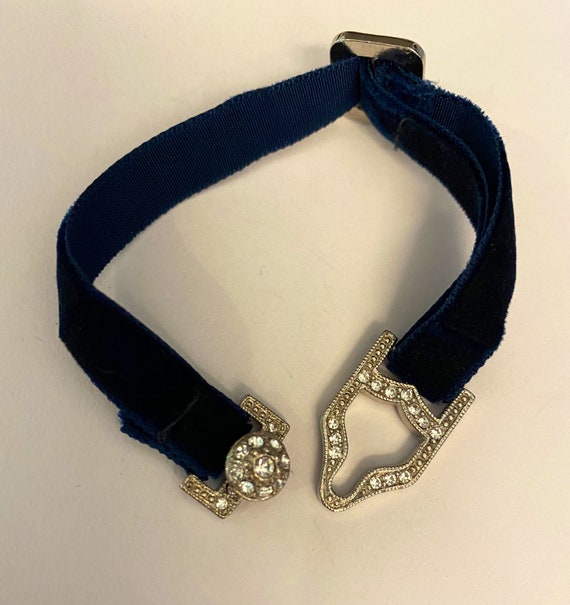 Rhinestone Garter Clasp Blue Velvet Bracelet Etsy