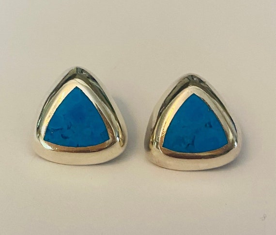 Striking Rounded Triangle Turquoise Sterling Earr… - image 1