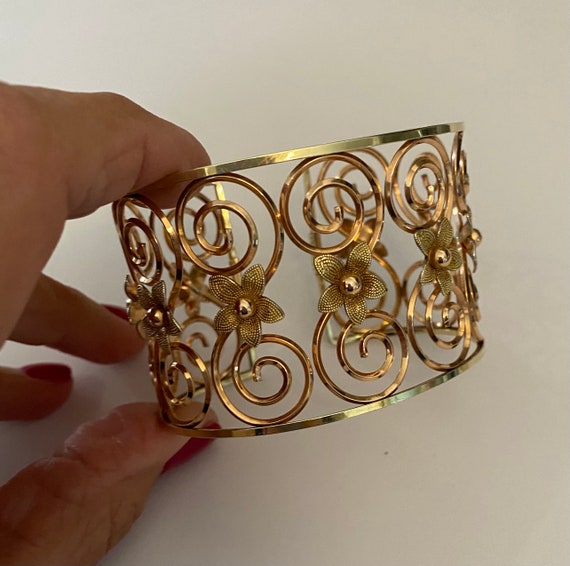 Rose Gold Scroll Wide Cuff Bracelet Krementz - image 2