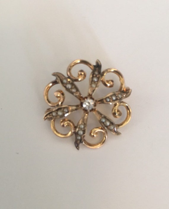 Victorian Diamond Seed Pearl Brooch
