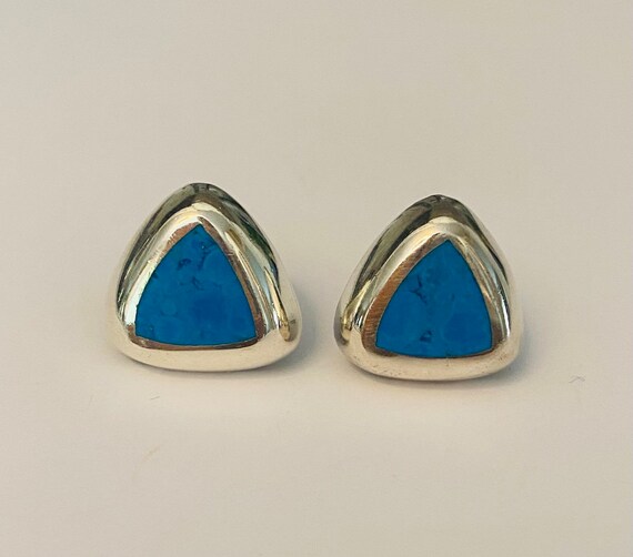 Striking Rounded Triangle Turquoise Sterling Earr… - image 7