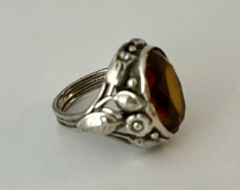 Arts and Crafts Sterling Topaz Crystal Ring