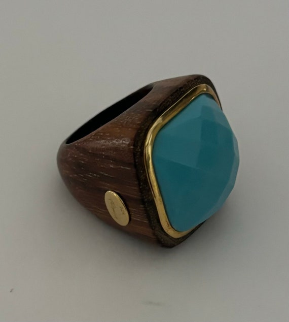 Turquoise Glass Wood Ring