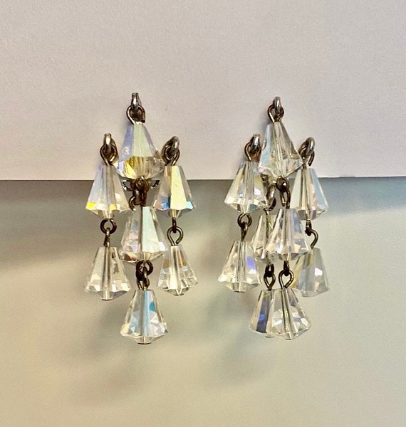 Antique Amazing AB Crystal Waterfall Earrings - image 4