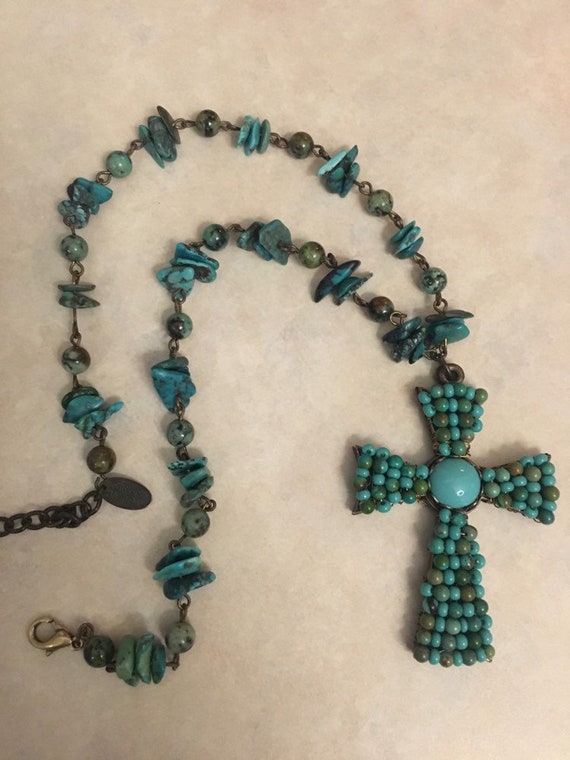 Fabulous Turquoise Cross Necklace Miriam Haskell