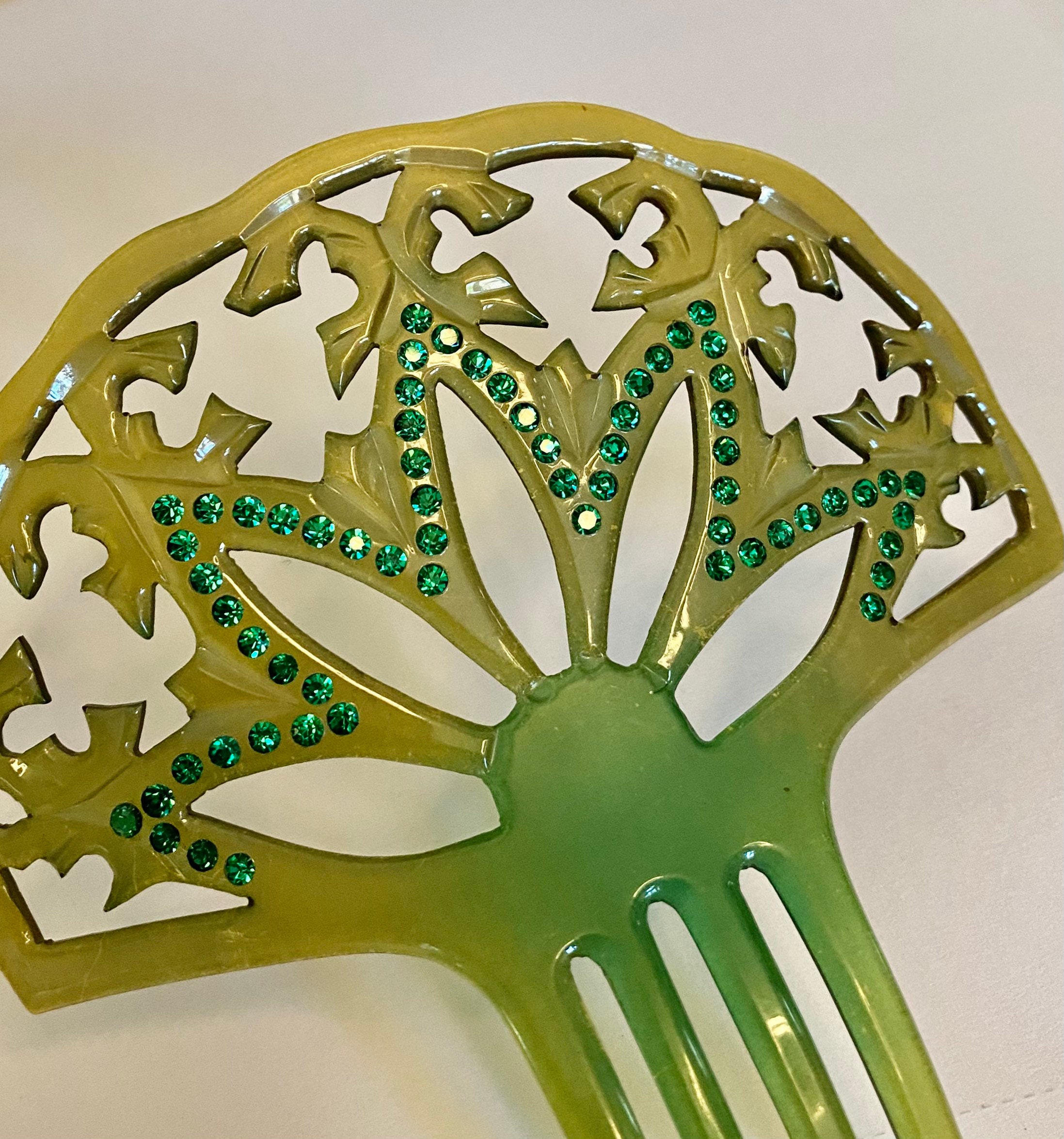 Vintage Green Hair Comb mantilla celluloid 1940’s Antique Art Deco Amber Celluloid Hair Comb - ChristiesCurios main image 2