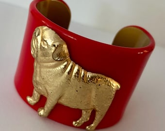 Red Enamel Acrylic Pug Doggie Bracelet