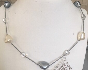 Gray & White Baroque Pearl Station Necklace