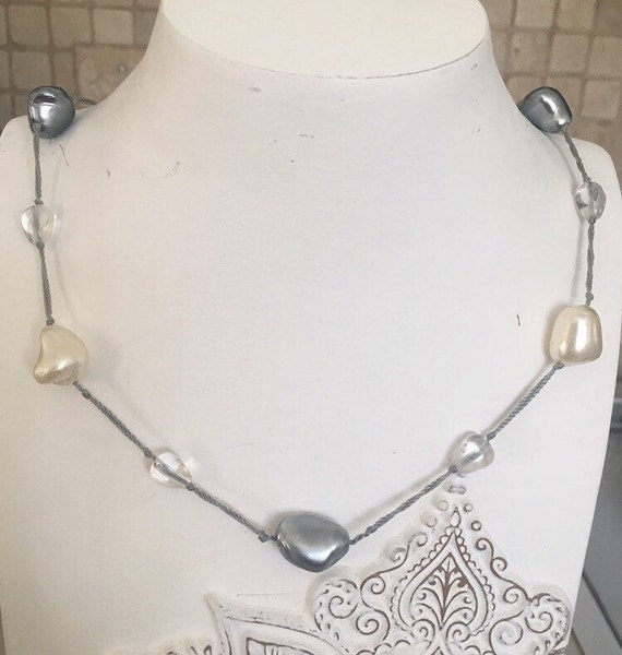 Gray & White Baroque Pearl Station Necklace