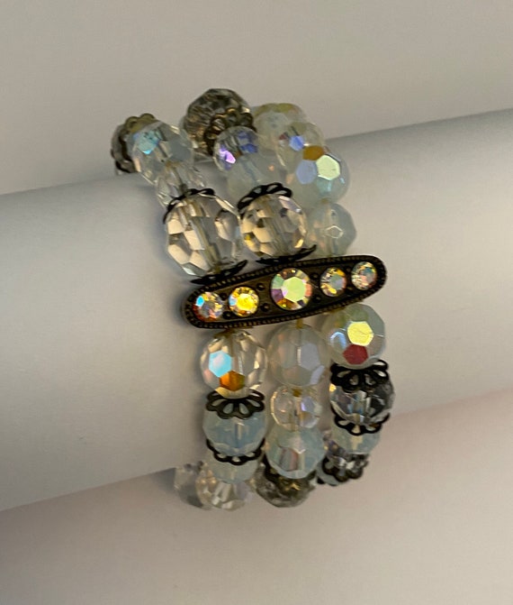 Triple Strand AB Crystal Blackened Bracelet
