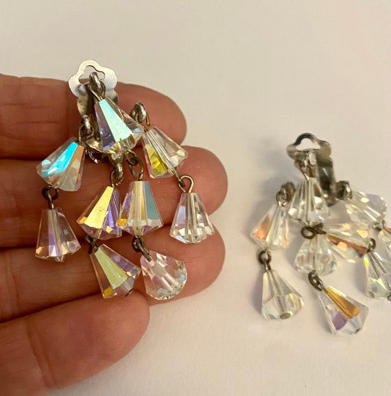 Antique Amazing AB Crystal Waterfall Earrings - image 3