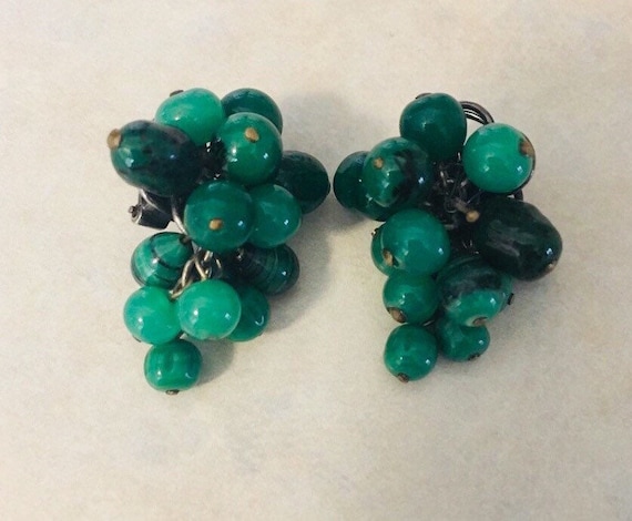 Fabulous Louis Rousselet Green Glass Cluster Earr… - image 1