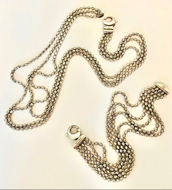 Three Strand Italian Diamond-Cut Bead Necklace wit